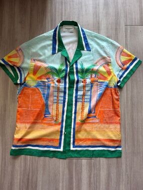 Men's Casablanca Green & Orange Tropical Button-Down Shirt